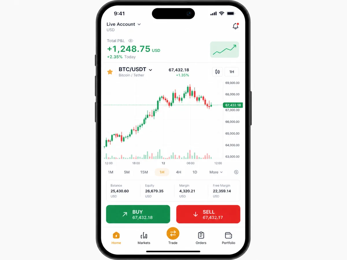 Floridenza — schermate dell'app di trading mobile